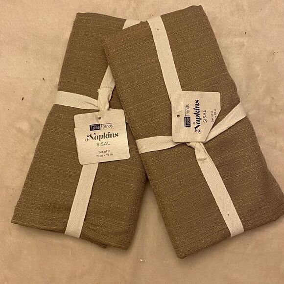 Table Trends Set of 2 Cloth‎ Sisal Light Brown Khaki Napkins NWT - Picture 1 of 4